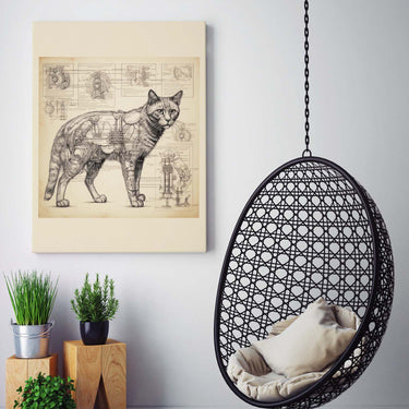 Drawings Cat 07 Da Vinci Style Vintage Framed Canvas Prints Wall Art Hanging Home Decor